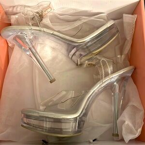 The Shoe Fairy Vixen Olympian Clear Stiletto Heels, Posing, Prom, Pageant Size 9